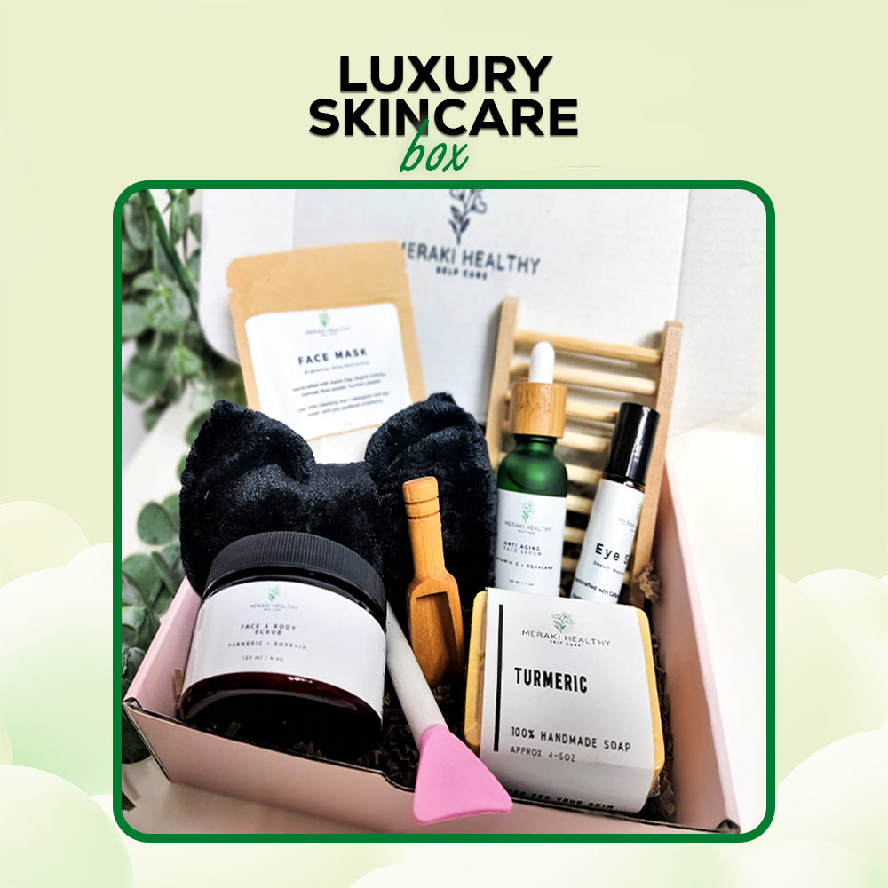 

The Luxury Gift Box is the perfect gift for all skin types.( Dry skin , Mature skin, acne prone skin,&nbsp; Oily skin, Normal skin, sensitive skin, combination skin)

You can enjoy a facial&nbsp;spa experience at home.
 Can help reduce darkspot.&nbsp;
 Can help against acne.
Tested by Beauty Professionals
100% handcrafted, 
;Made with only the finest ingredients

merakihealthyselfcare 